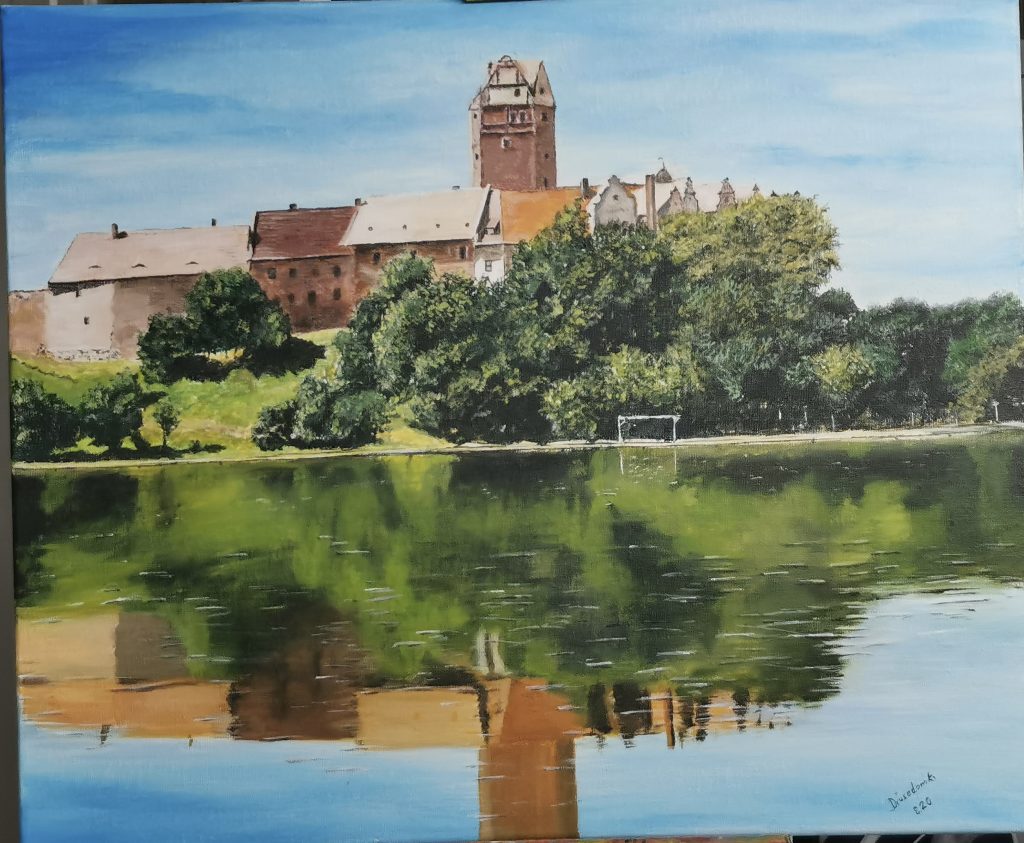 "Stille Spiegelung -Schloss Plötzkau" mit acrylfarben gemalt