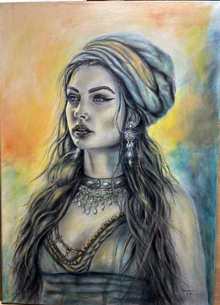 "Die Frau mit dem Turban" mit Acrylfarben gemalt auf Leinwand