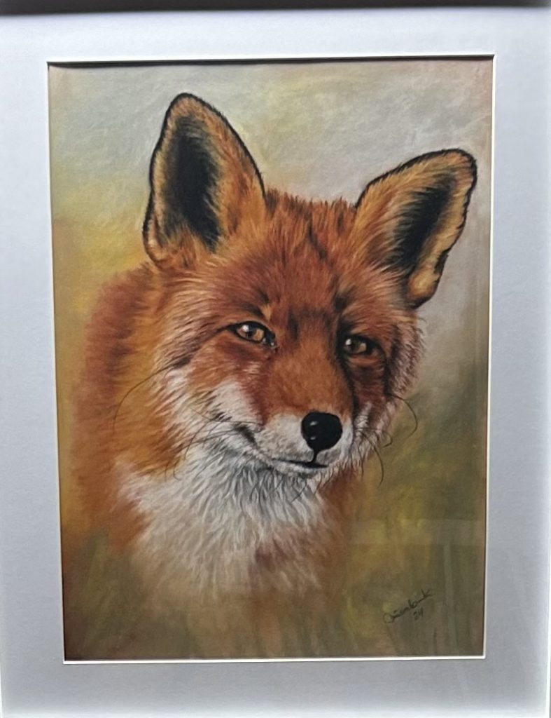 Handgezeichnetes Portrait von einem Fuchs in Pastellkreide